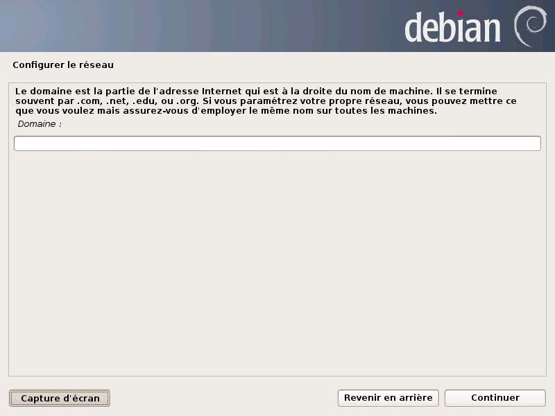 Saisie d'un éventuel nom de domaine