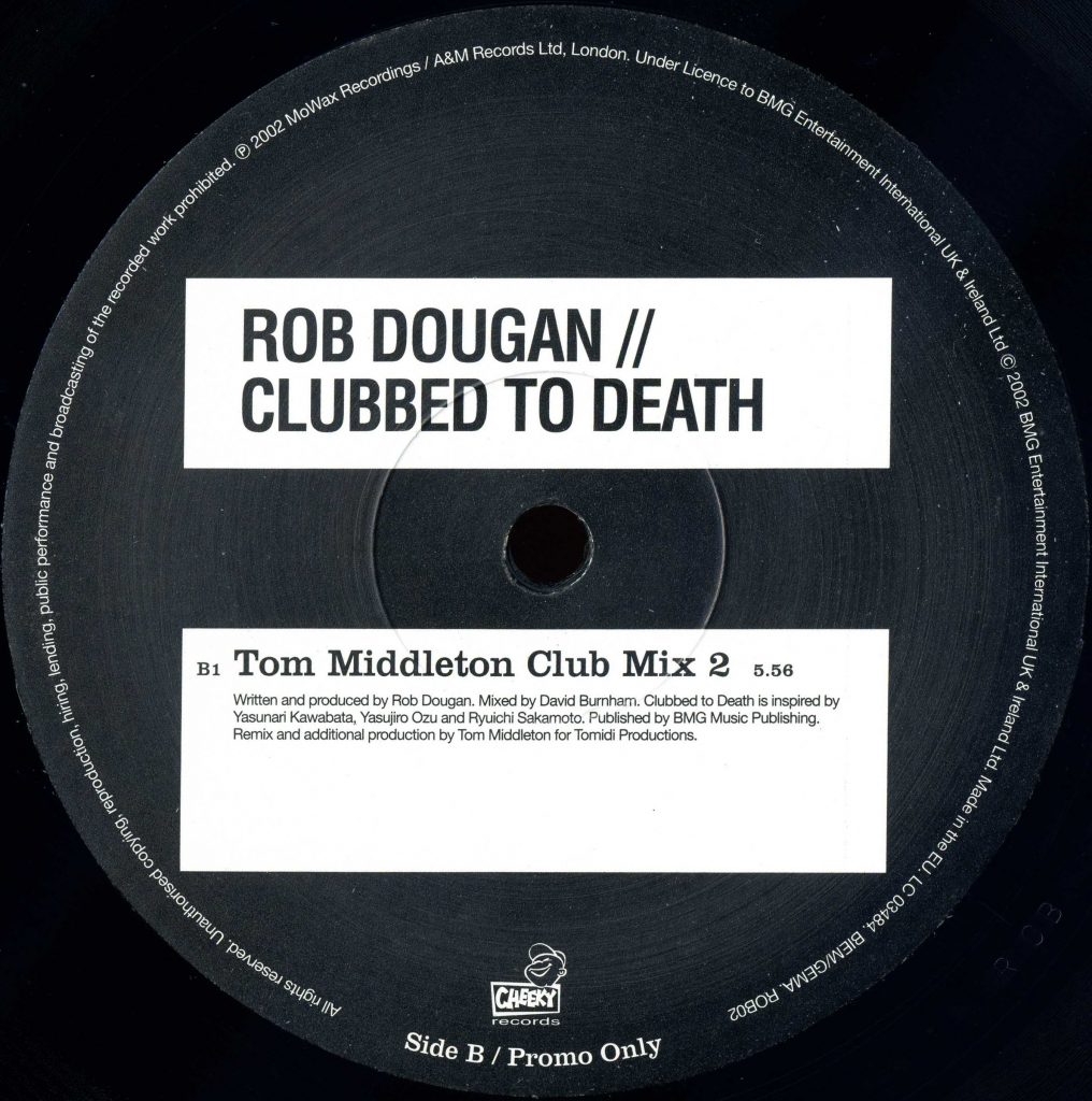 Photo du disque vinyl Clubbed to death qui contient le remix 2 de Tom Middleton